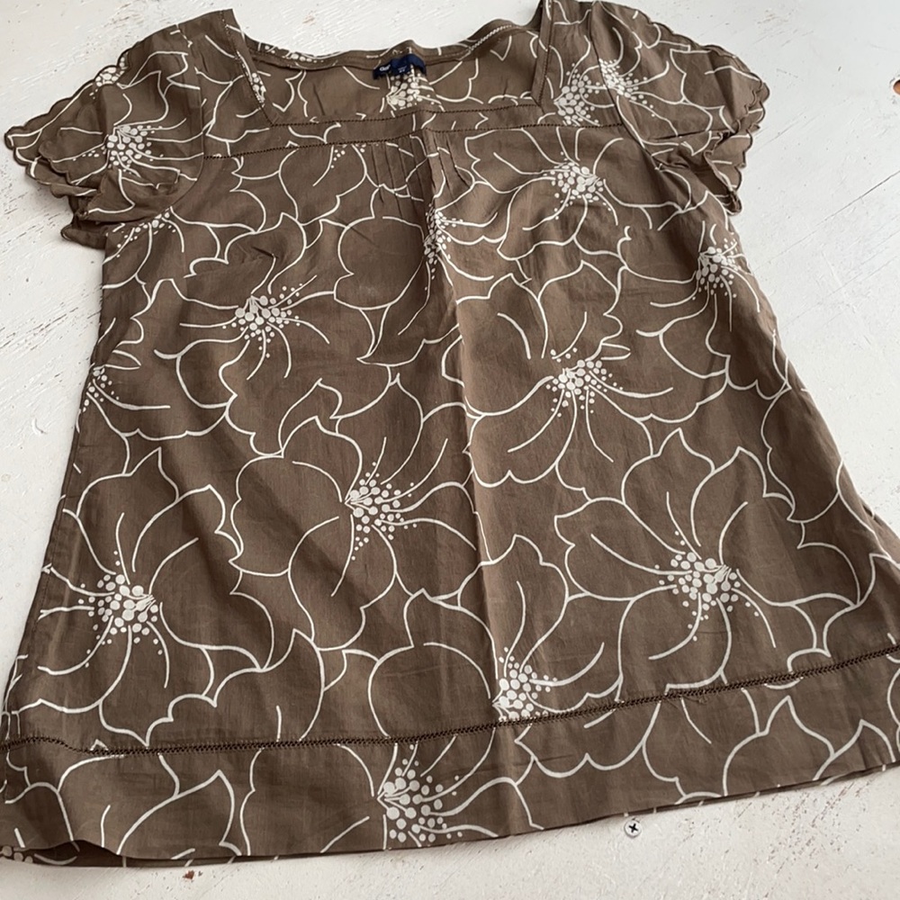 [ GAP Brown & Cream Floral Print Cotton Shirt ] xs